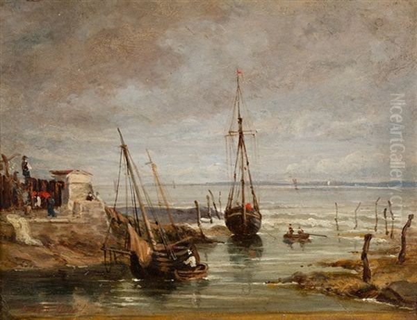 Kleiner Hafen Mit Booten Oil Painting by Jules Achille Noel