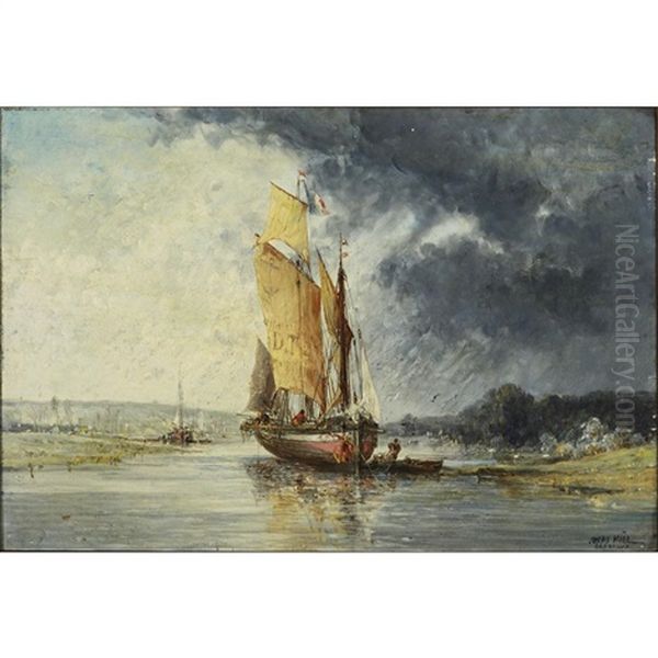 Fishing Boats At Bretagne Oil Painting by Jules Achille Noel