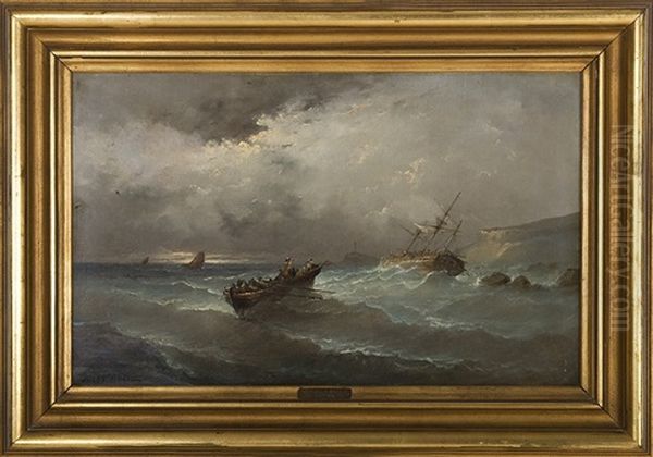 Shipwreck At The Rocky Coast. (probably Brittany) Oil Painting by Jules Achille Noel