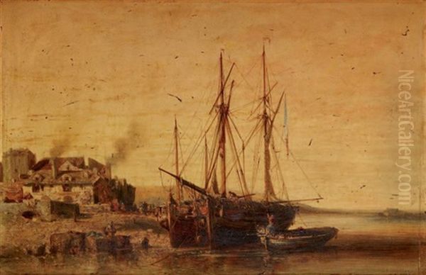 Port A Maree Basse Oil Painting by Jules Achille Noel