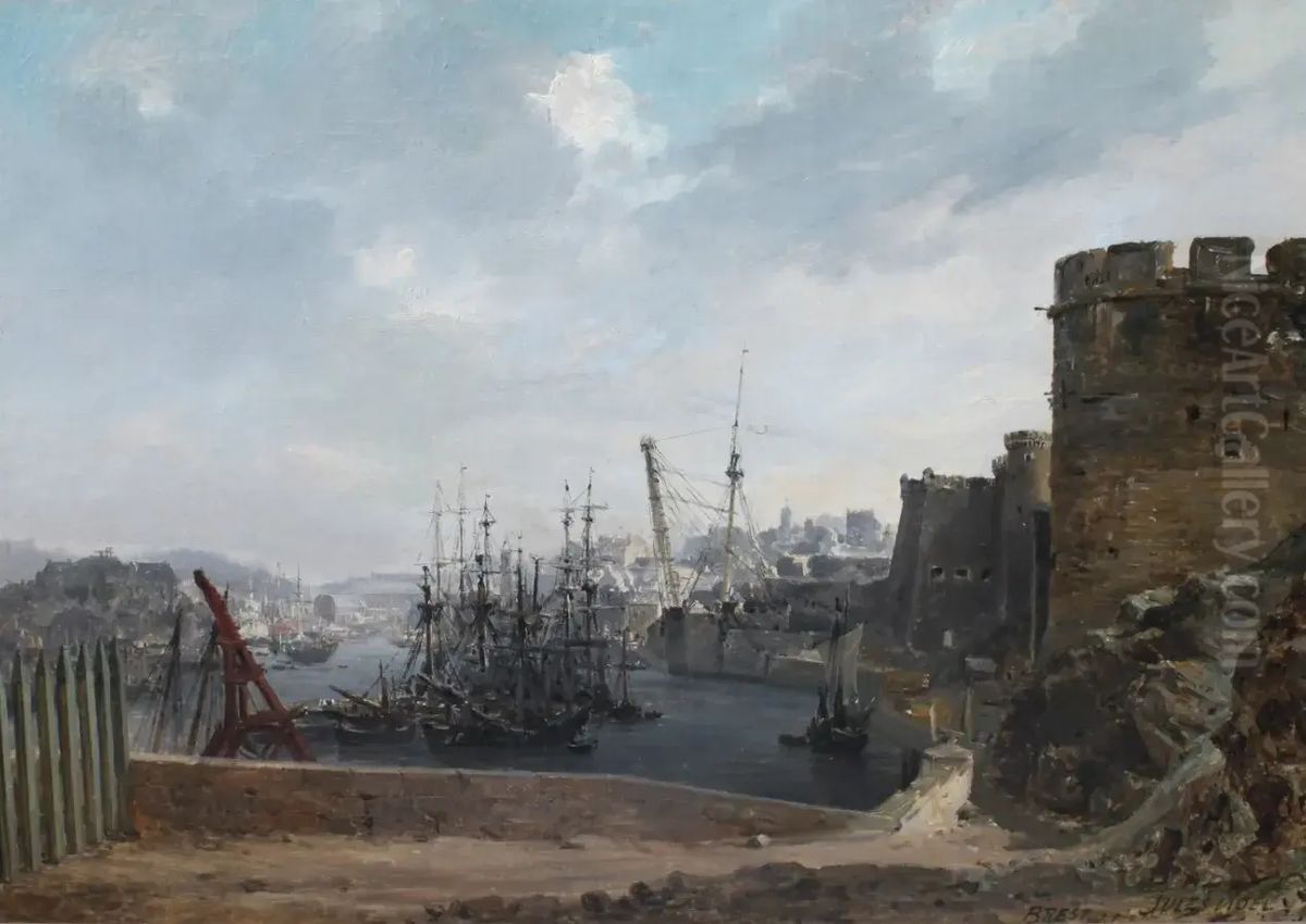 Le Port De Brest Oil Painting by Jules Achille Noel