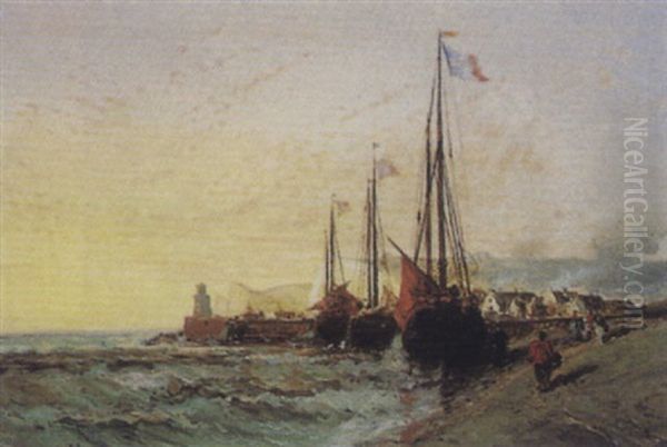 Voiliers Pres Du Port Oil Painting by Jules Achille Noel