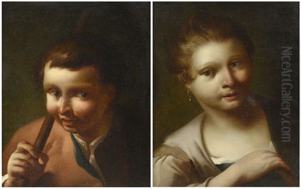 Volto Di Bambino E Volto Di Bambina (pair) Oil Painting by Giuseppe Nogari