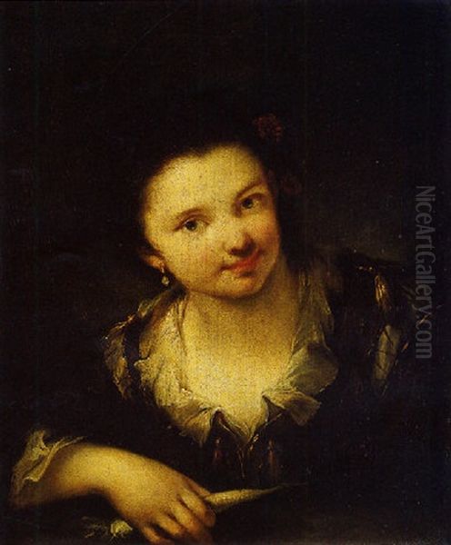 Portrairt De Jeune Fille Tenant Un Radis Rave Oil Painting by Giuseppe Nogari