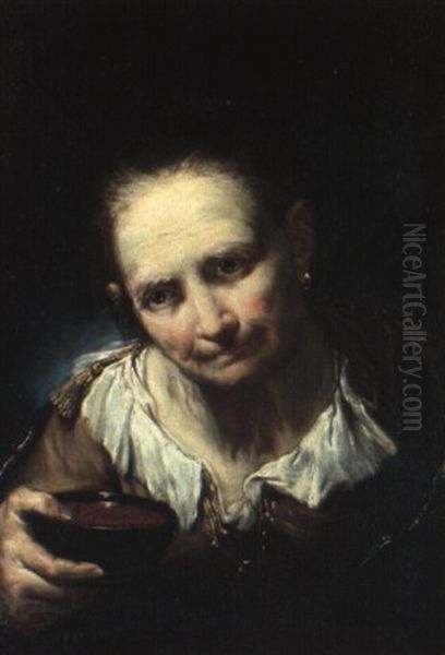 Peasant Woman Holding A Bowl Of Soup Oil Painting by Giuseppe Nogari
