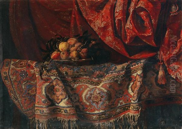 A Still Life With Fruit On A Carpet Oil Painting by Francesco Il Maltese Noletti