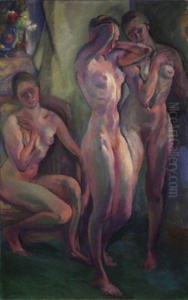 Drei Weibliche Akte Oil Painting by Franz Noelken