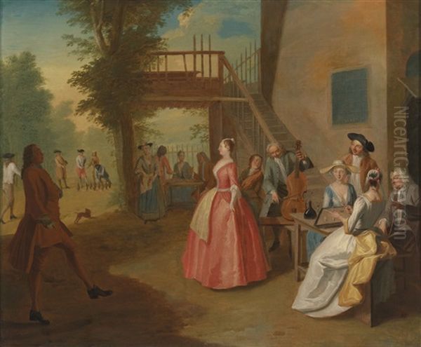 A Dancing Couple In An Outdoor Musical Party Oil Painting by Joseph Francis Nollekens