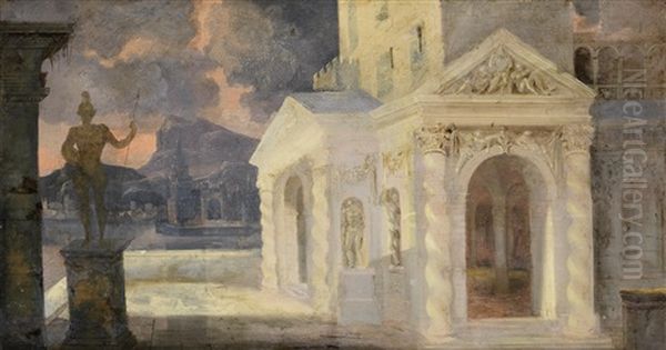 An Architectural Capriccio Of A Coastal Town Oil Painting by Francois de Nome