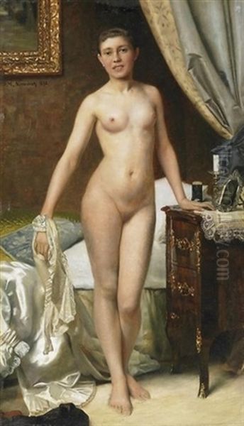 Stehender Madchenakt Im Boudeoir Oil Painting by Max Nonnenbruch