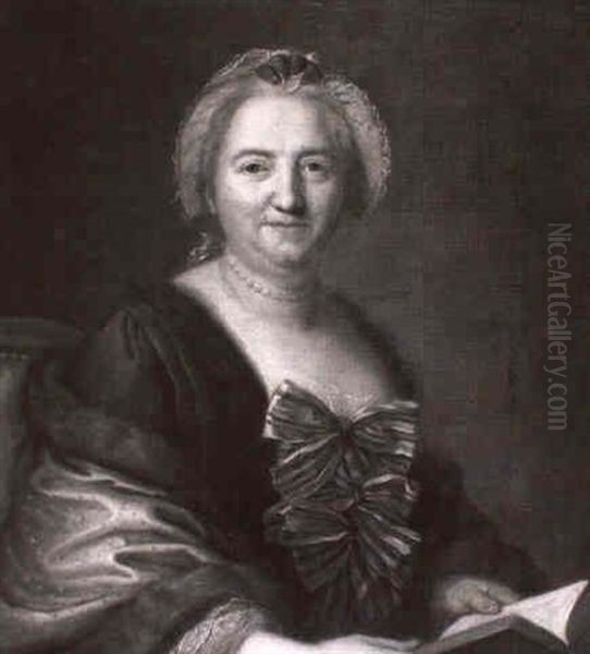 Portrait De Femme Au Ruban Bleu Oil Painting by Donat Nonotte