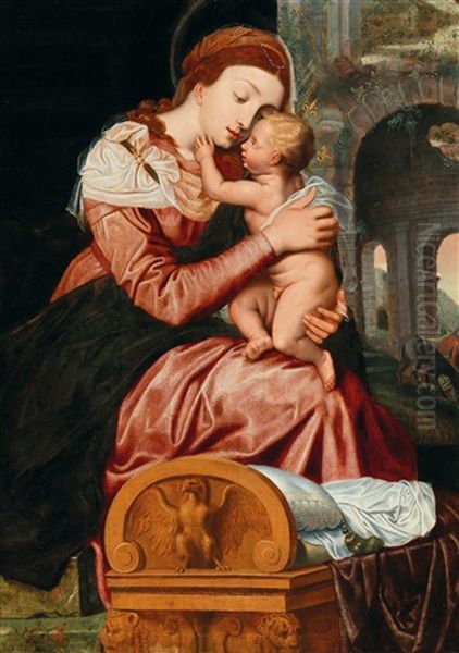 Madonna And Child With Saint Joseph Oil Painting by Adam van Noort