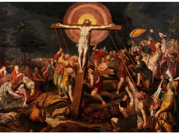 Aufrichtung Des Kreuzes Oil Painting by Adam van Noort