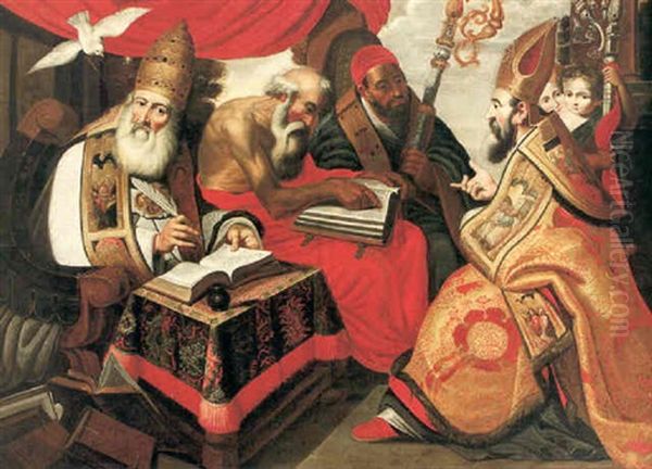 De Fyra Kyrkofaderna Oil Painting by Adam van Noort