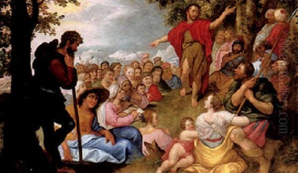 John The Baptist Preaching Oil Painting by Adam van Noort