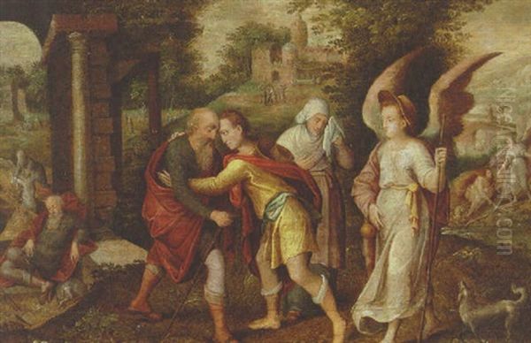 Scenes From The Life Of Tobias Oil Painting by Adam van Noort