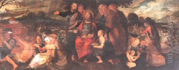 The Miracle Of The Loaves And The Fish Oil Painting by Adam van Noort