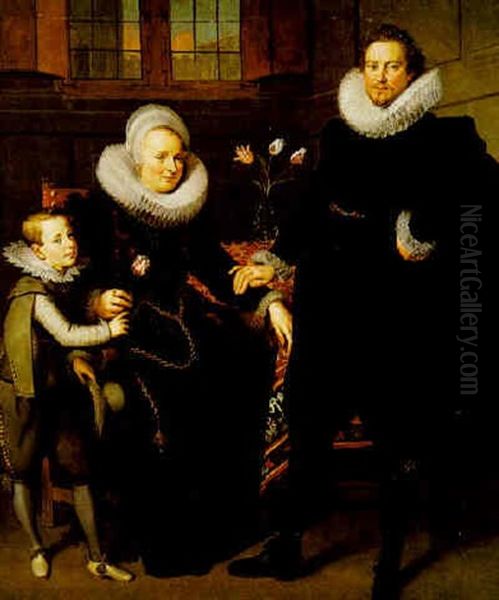Portrait Of A Family In An Interior Oil Painting by Adam van Noort