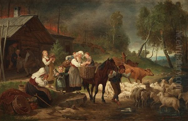 The Fire Oil Painting by Bengt Nordenberg