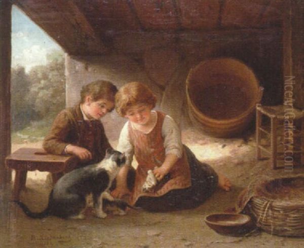 Lek Med Kattungar Oil Painting by Bengt Nordenberg