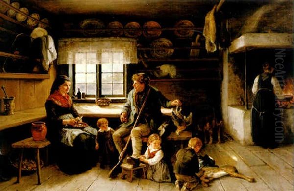 Far Berattar Om Jakten Oil Painting by Bengt Nordenberg