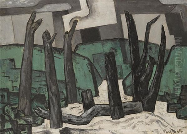 Green And Gray Oil Painting by Bror Julius Olsson Nordfeldt