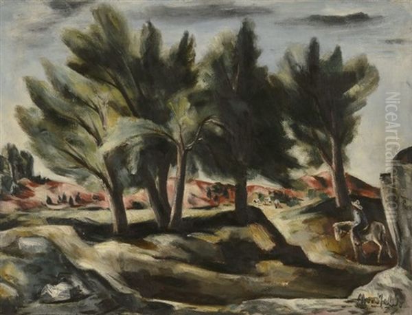 Four Trees Oil Painting by Bror Julius Olsson Nordfeldt