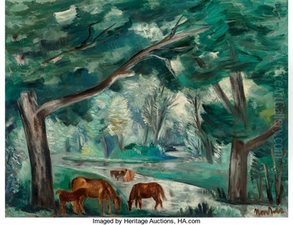 Grazing Horses Oil Painting by Bror Julius Olsson Nordfeldt