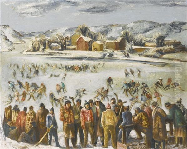 (hockey) Winter Sports Oil Painting by Bror Julius Olsson Nordfeldt