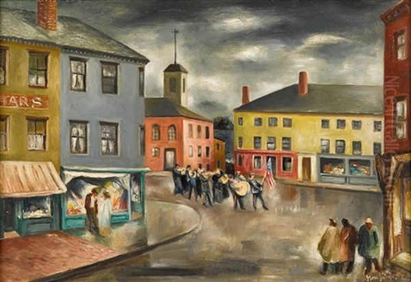 Parade In The Rain Oil Painting by Bror Julius Olsson Nordfeldt