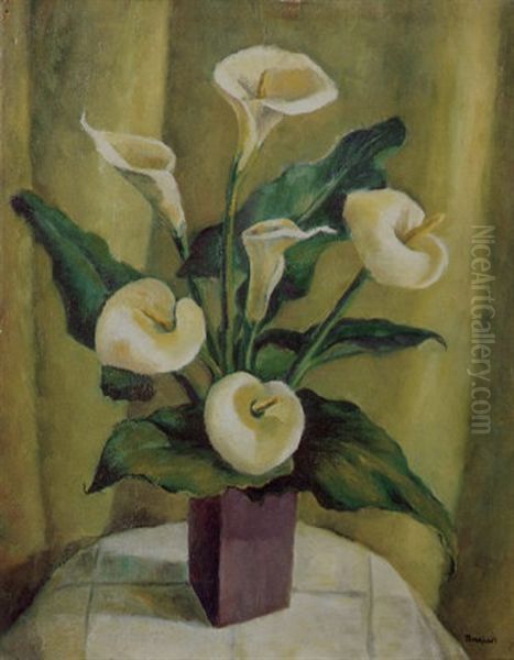 Calla Lilies In A Purple Vase Oil Painting by Bror Julius Olsson Nordfeldt