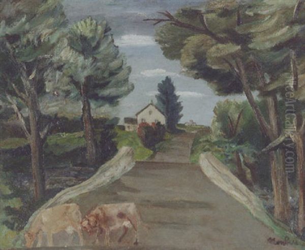 Cows On A Country Lane Oil Painting by Bror Julius Olsson Nordfeldt