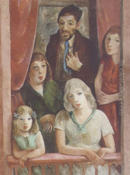 Family At The Balcony Oil Painting by Bror Julius Olsson Nordfeldt