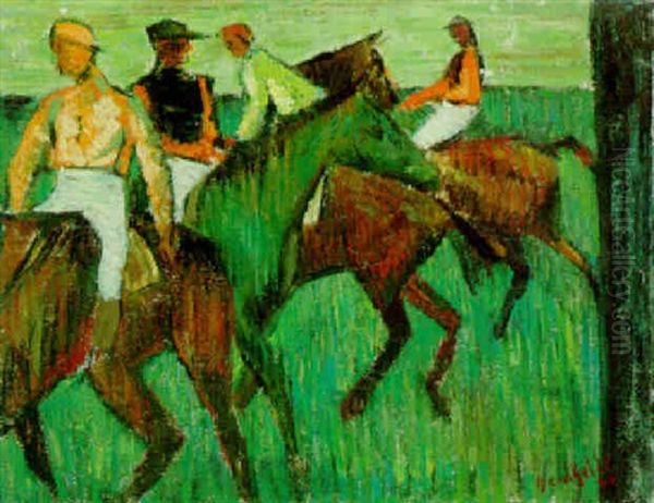 Jockeys Oil Painting by Bror Julius Olsson Nordfeldt