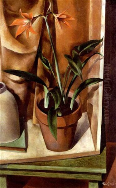 Fire Lilies In A Red Pot Oil Painting by Bror Julius Olsson Nordfeldt