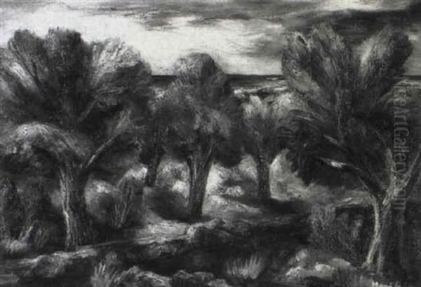 (newbury Port) Orchard And Sea Oil Painting by Bror Julius Olsson Nordfeldt