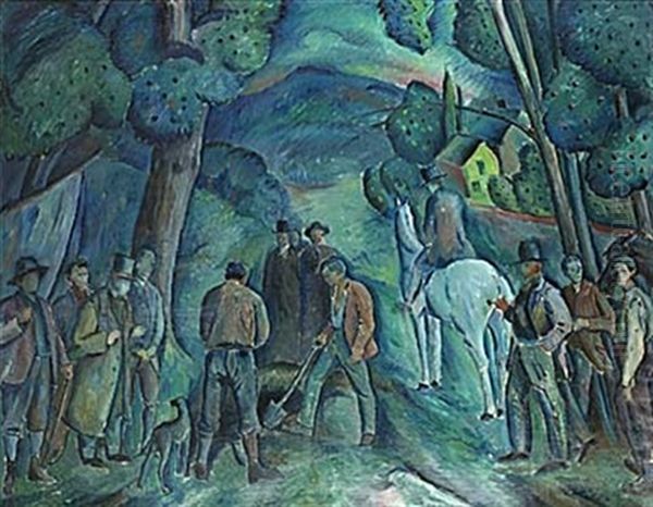 Begravning I Park Oil Painting by Bertil Noren