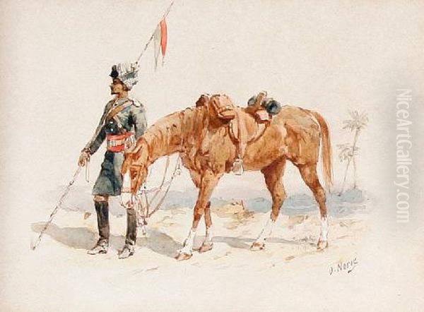 Coldstream Guards And Officers Of The 16th Lancers, Study (+ 3 Others; 4 Studies) Oil Painting by Orlando Norie