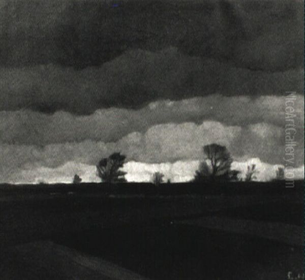 Sk+nskt Landskap, Ov,dersmoln Oil Painting by Ernst Norlind