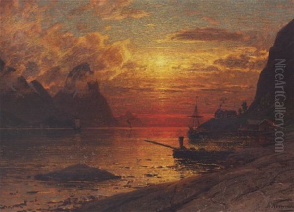 Aftenstemning I En Norsk Fjord Oil Painting by Adelsteen Normann