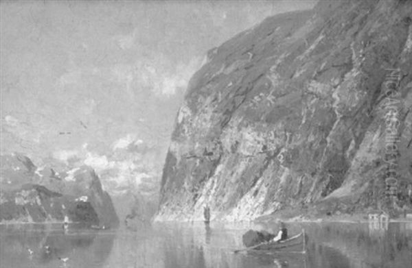 Norwegische Fjordlandschaft In Der Abendsonne Oil Painting by Adelsteen Normann