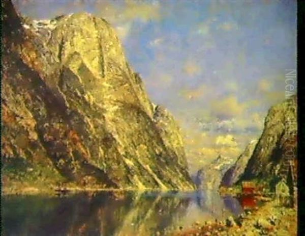 Norskt Fjordlandskap Oil Painting by Adelsteen Normann