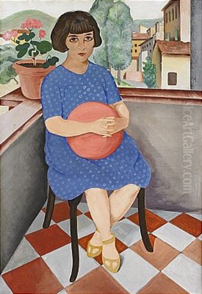 Flickan Med Bollen - Motiv Fran Florens Oil Painting by Hans Norsbo