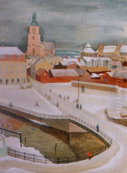 Kristine Kyrka Fran Varmbadhuset, Falun Oil Painting by Hans Norsbo