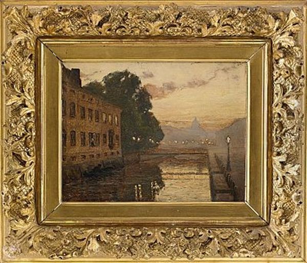 Aftonstamning Vid Furstenbergska Palatset - Goteborg Oil Painting by Reinhold Norstedt