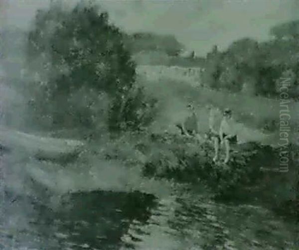 Young Boys By The Water Oil Painting by Louis D. Norton