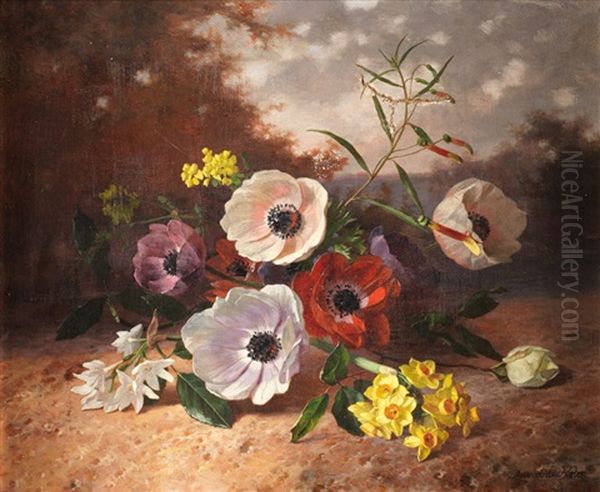 Paisaje Con Flores Oil Painting by David Emile Joseph de Noter