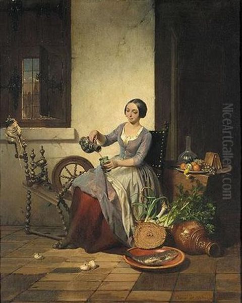 A Moment Of Rest Oil Painting by David Emile Joseph de Noter