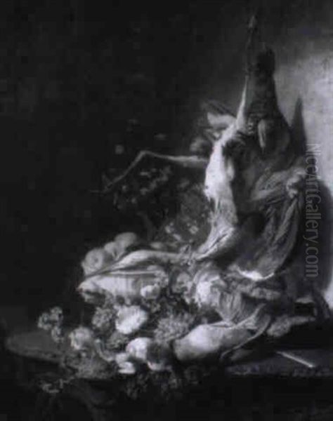 Stilleben Mit Erlegten Vogeln, Radieschen, Bluten Und Salatkopf Oil Painting by David Emile Joseph de Noter