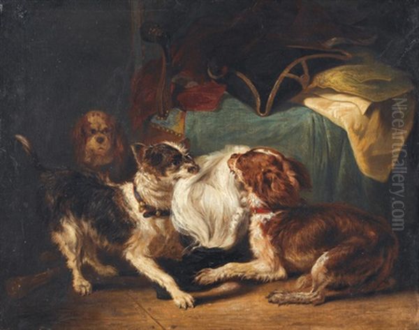 Interieur Mit Hunden Und Offiziersperucke Oil Painting by Zacharias Noterman